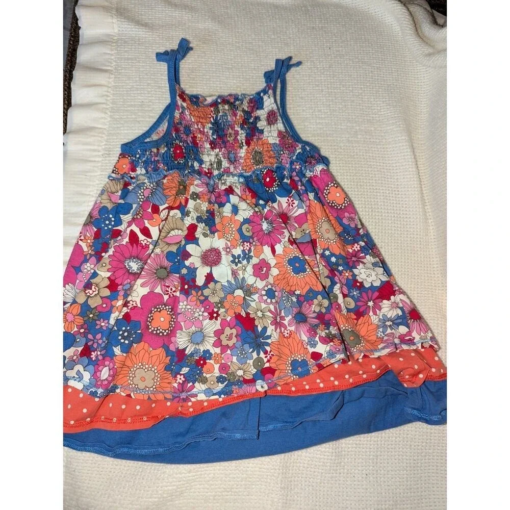 The Children's Place Girls 4T Floral Smocked Tiered Tie Strap Sundress Blue Pink - Picture 5 of 5